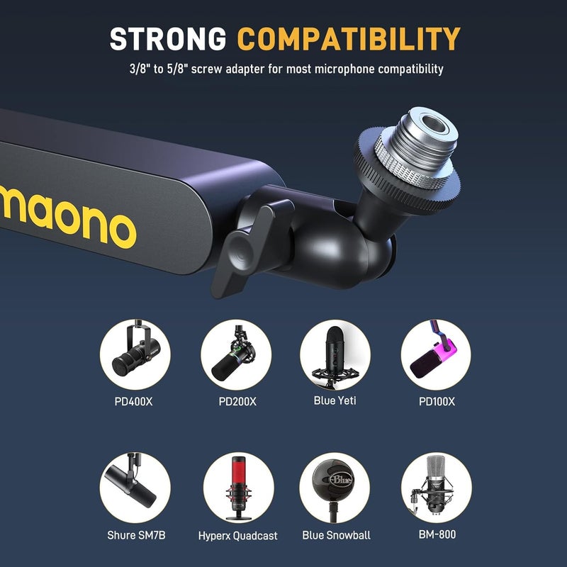 Maono Microphone Boom Arm, Low Profile Mic Arm with Cable Management Channels, Desk Mount Clamp, Fully Adjustable, Heavy Duty Mic Stand for Podcast Studio Streaming (BA92 Black) - Image 5